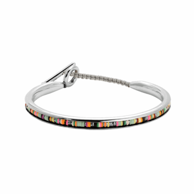 Tunal Sterling Silver Cuff in Mint Green Pattern with African Beads, Large