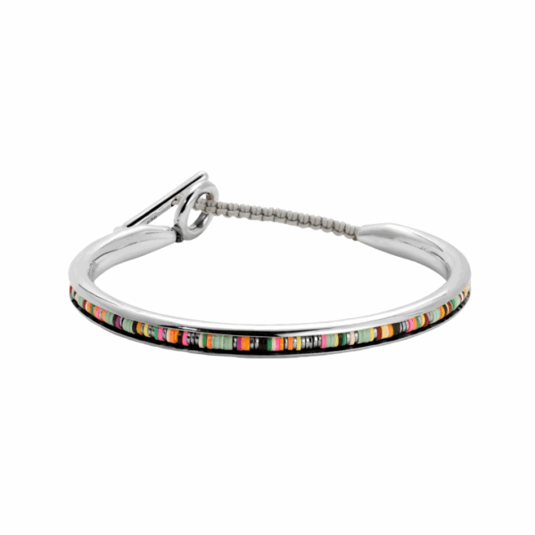 Tunal Sterling Silver Cuff in Mint Green Pattern with African Beads, Large