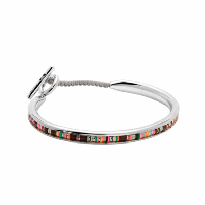 Tunal Round Cuff in Sterling Silver with Brown Pattern in Large