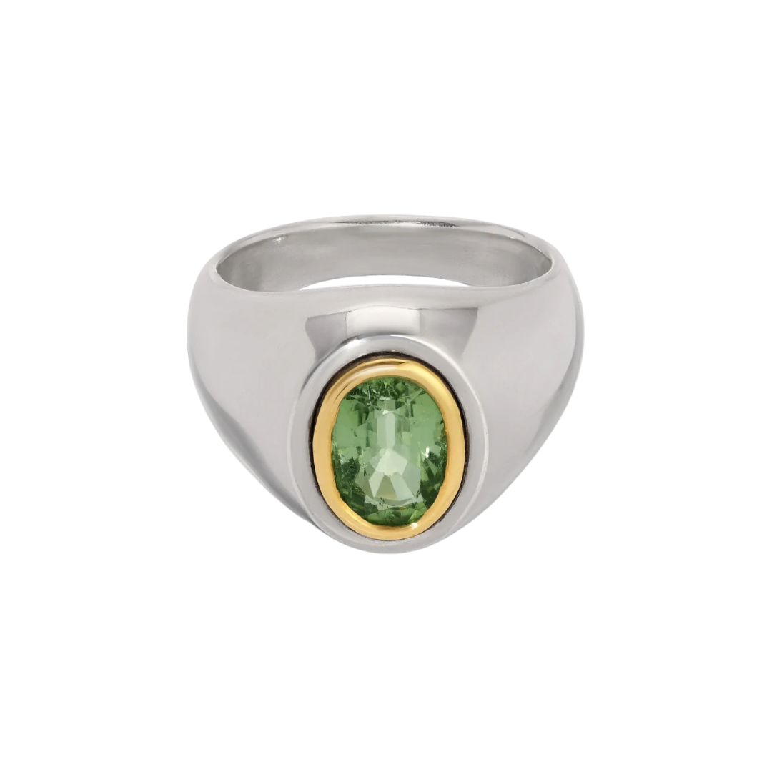 Solitaire Oval Ring Green Peridot, Size 10