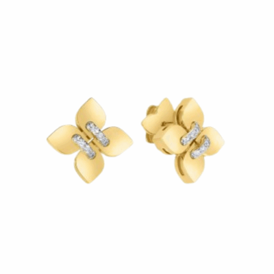 18K YELLOW/WHITE GOLD LOVE IN VERONA SMALL DIAMOND FLOWER STUD EARRINGS