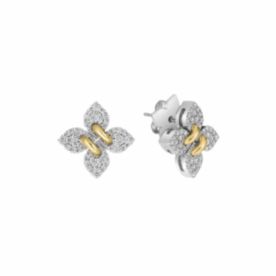 18KWYG LOVE IN VERONA SMALL PAVE DIAMOND FLOWER STUD EARRINGS