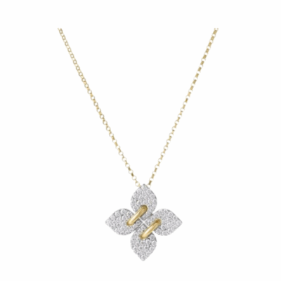 18KYWG  LOVE IN VERONA SMALL PAVE DIAMOND FLOWER NECKLACE .27CT