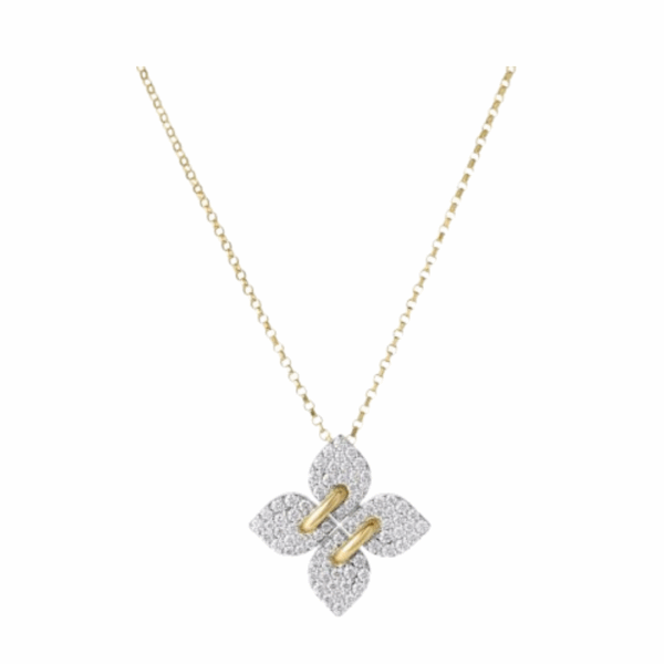 18KYWG  LOVE IN VERONA SMALL PAVE DIAMOND FLOWER NECKLACE .27CT