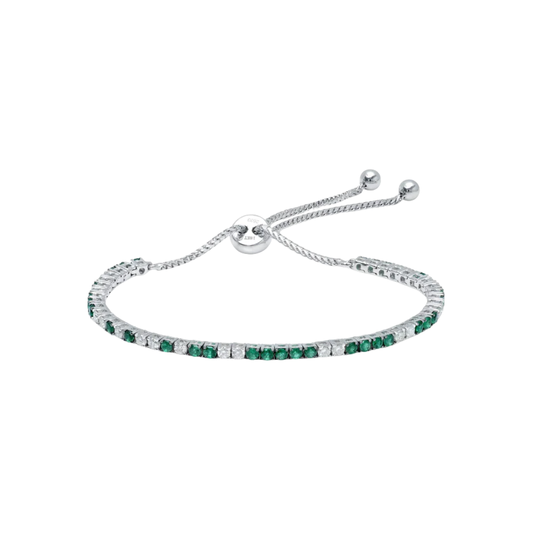 White Diamond & Emerald Bolo Bracelet