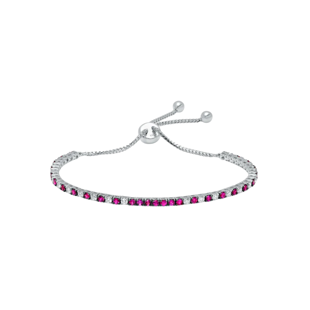 White Diamond & Ruby Bolo Bracelet