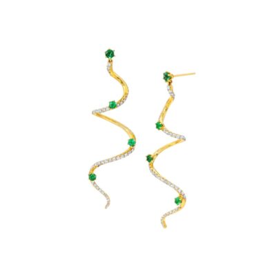 Large Emerald & Diamond Drop Mega Swirl Earrings