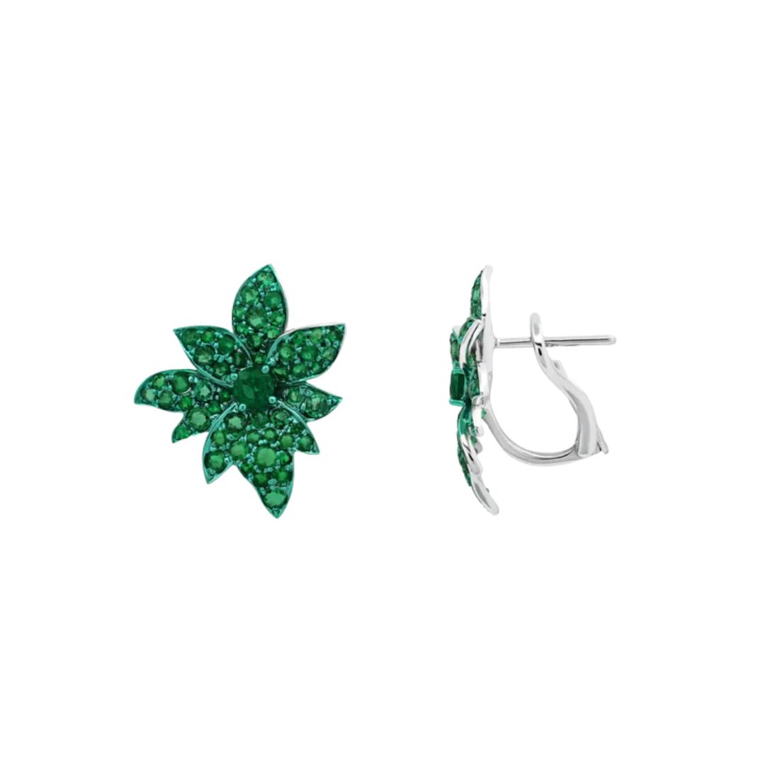 Green Rhodium & Emerald Folha Earrings