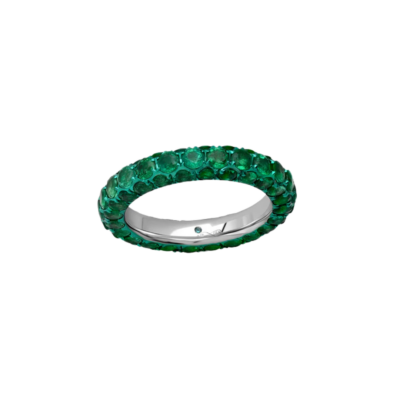 Green Rhodium Emerald 3 Sided Band Ring, Size 7