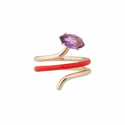Bea Bongiasca's 9KYG Long Vine Red Enamel Ring with Amethyst