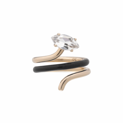 Bea Bongiasca's 9KYG Long Vine Black Enamel Ring with Rock Crystal