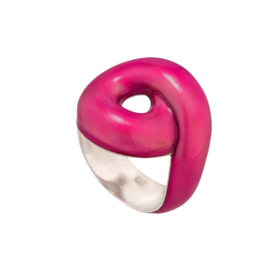 Sterling Silver Tarallo Ring with Flamingo Pink Enamel