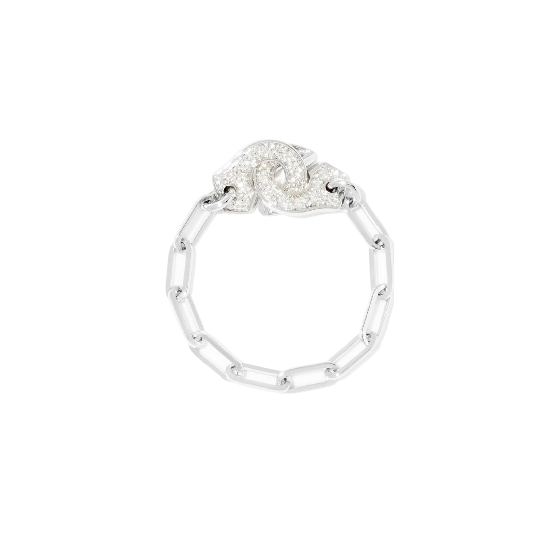 18KWG Menottes Chain Ring with Diamonds, size 7.5