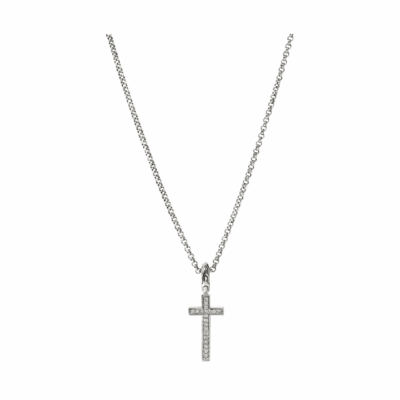 Essential Cross Necklace, Sterling Silver, Diamonds