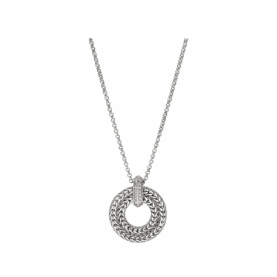Sterling Silver Icon Link Round Pendant Necklace