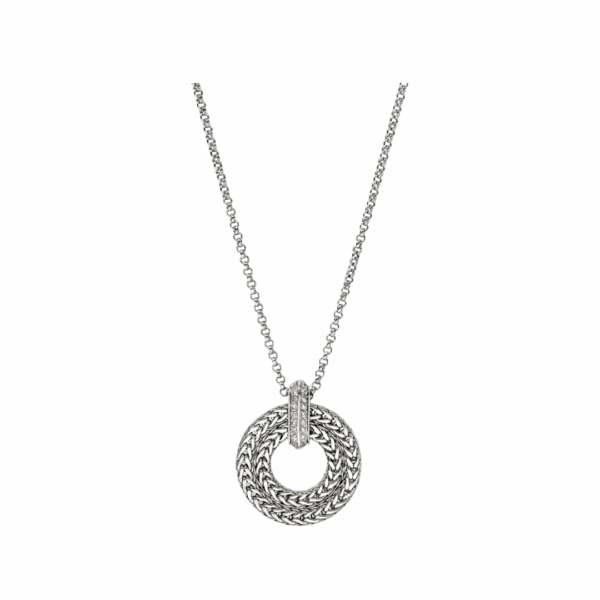 Sterling Silver Icon Link Round Pendant Necklace
