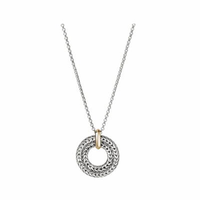 Sterling Silver and 14KYG Icon Link Round Pendant Necklace