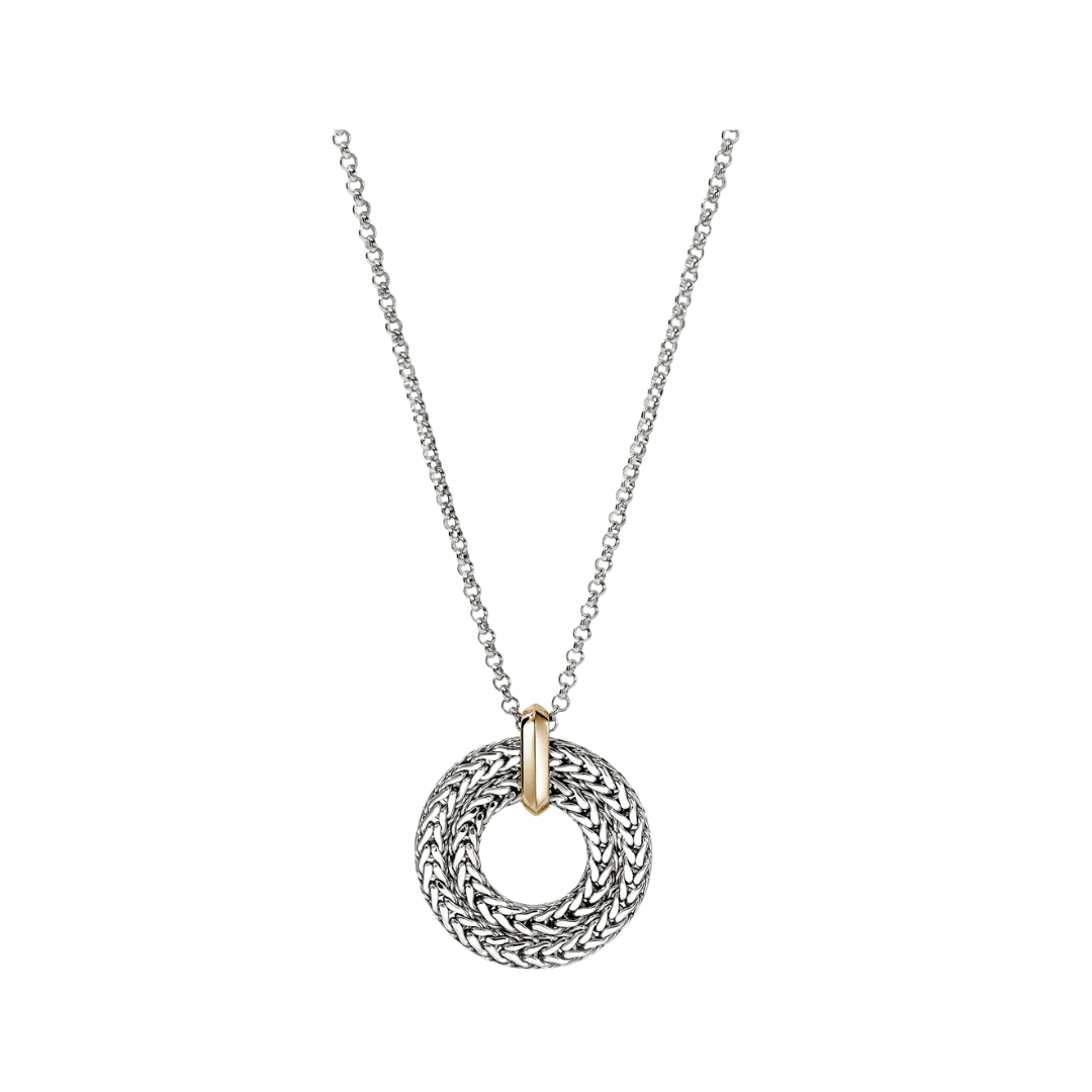 Sterling Silver and 14KYG Icon Link Round Pendant Necklace