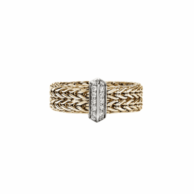 14KYG Icon Link 6mm Band Ring with Diamonds, size 7