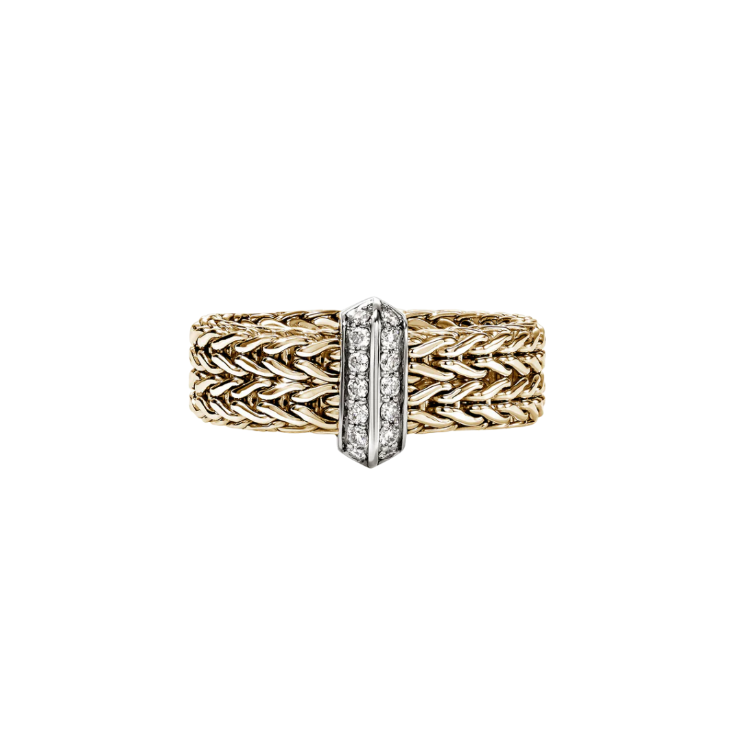 14KYG Icon Link 6mm Band Ring with Diamonds