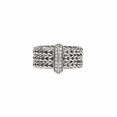 Sterling Silver 9mm Icon Link Band Ring with Diamonds, size 7