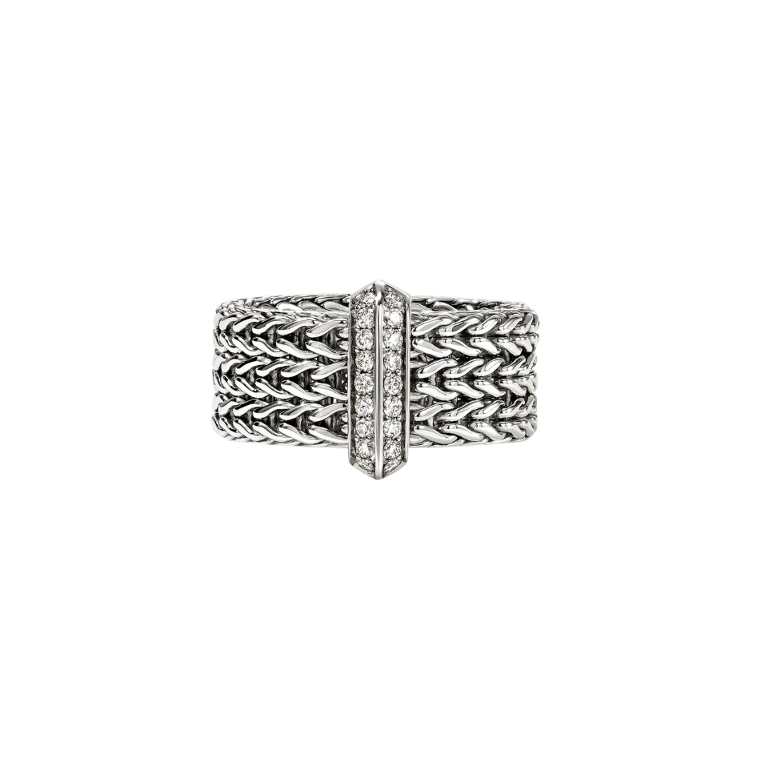 Sterling Silver 9mm Icon Link Band Ring with Diamonds