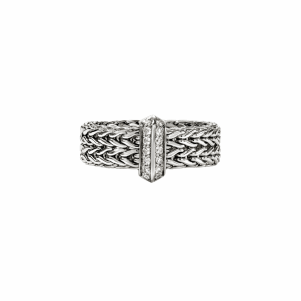Sterling Silver 6mm Icon Link Band Ring with Diamonds, size 7