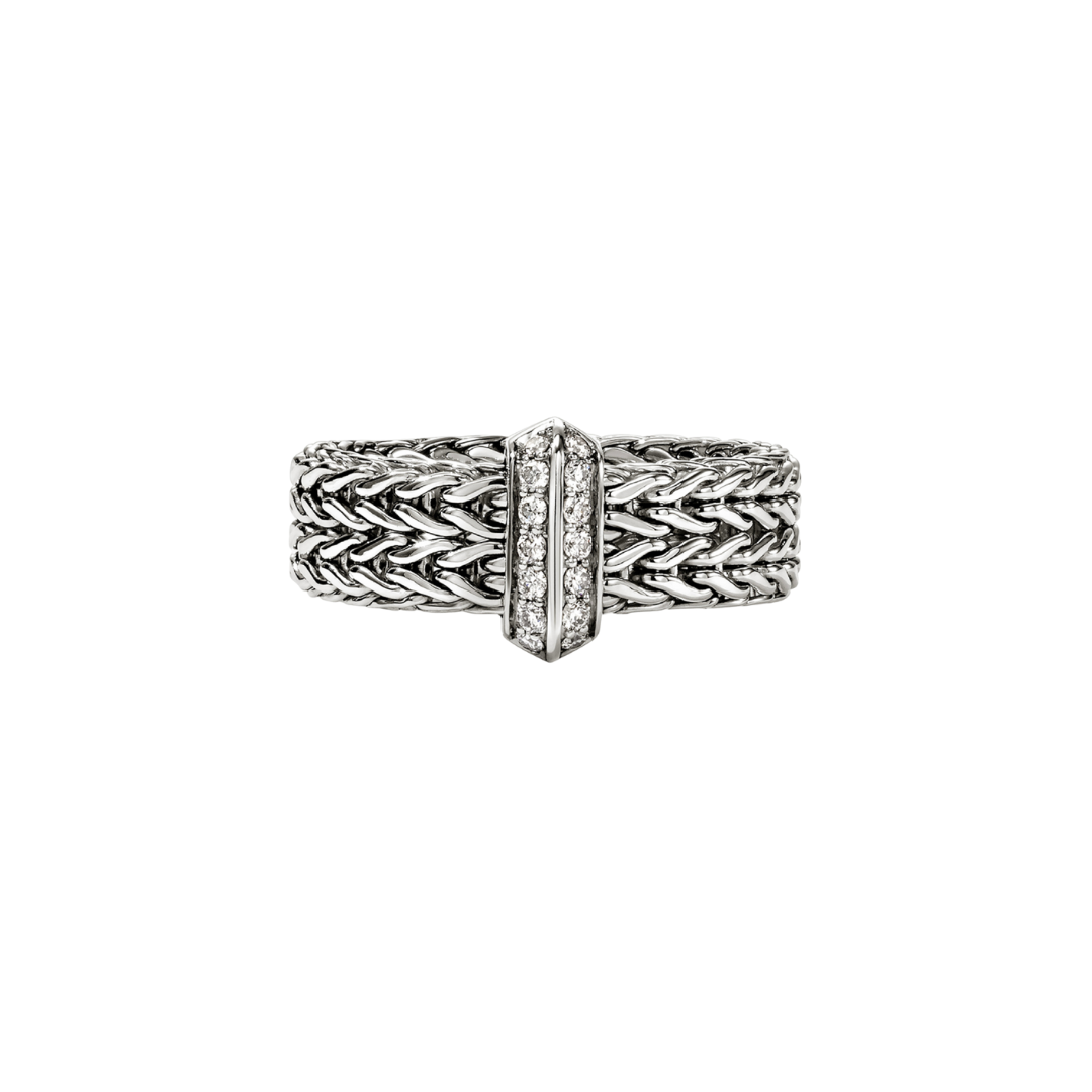 Sterling Silver 6mm Icon Link Band Ring with Diamonds