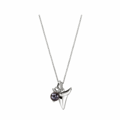 Shark Tooth Talisman Necklace, Sterling Silver, Diamonds, Pearl