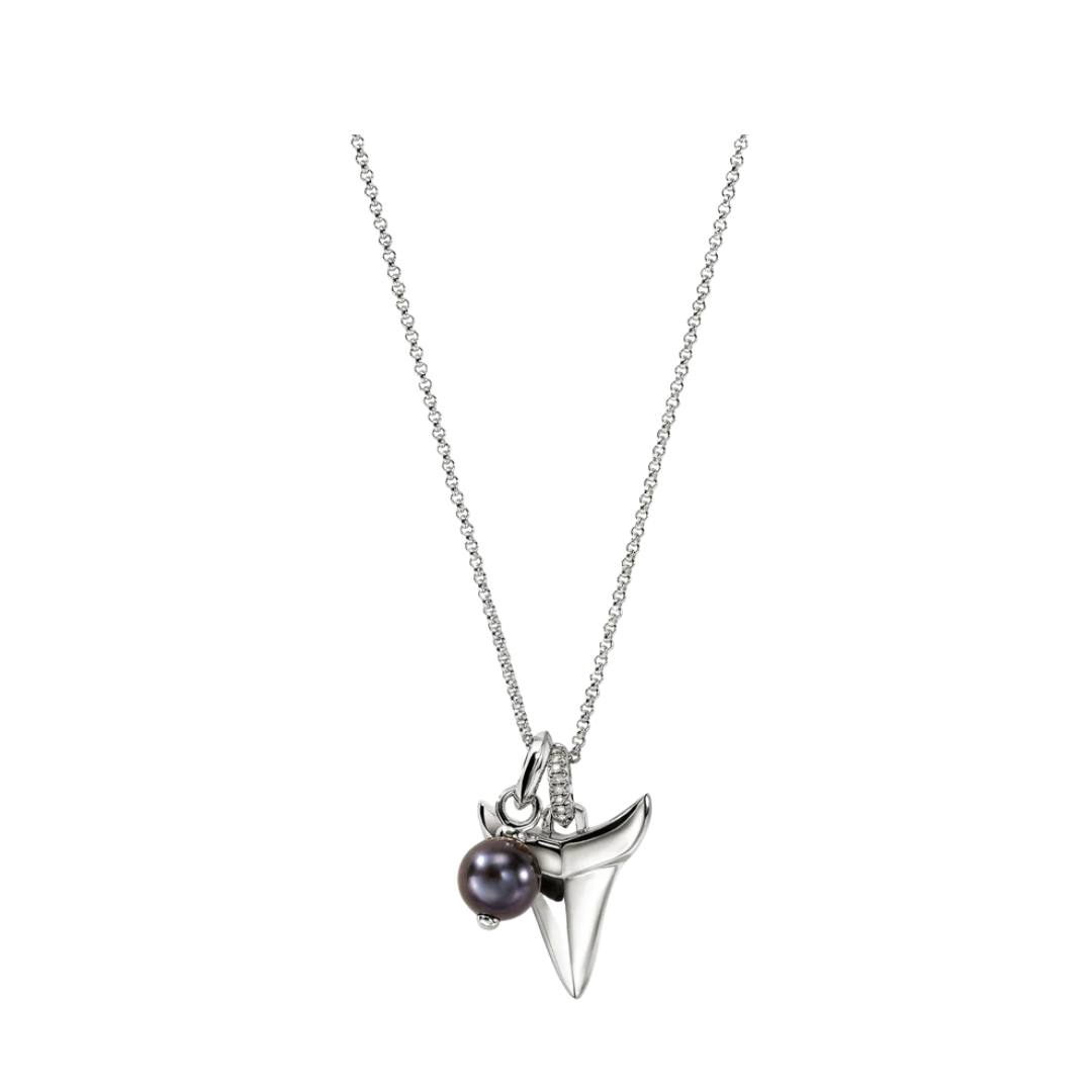 Shark Tooth Talisman Necklace, Sterling Silver, Diamonds, Pearl