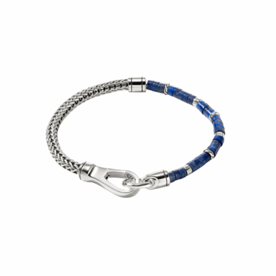 Heishi Chain Bracelet, Sterling Silver, Hardstones, size Large