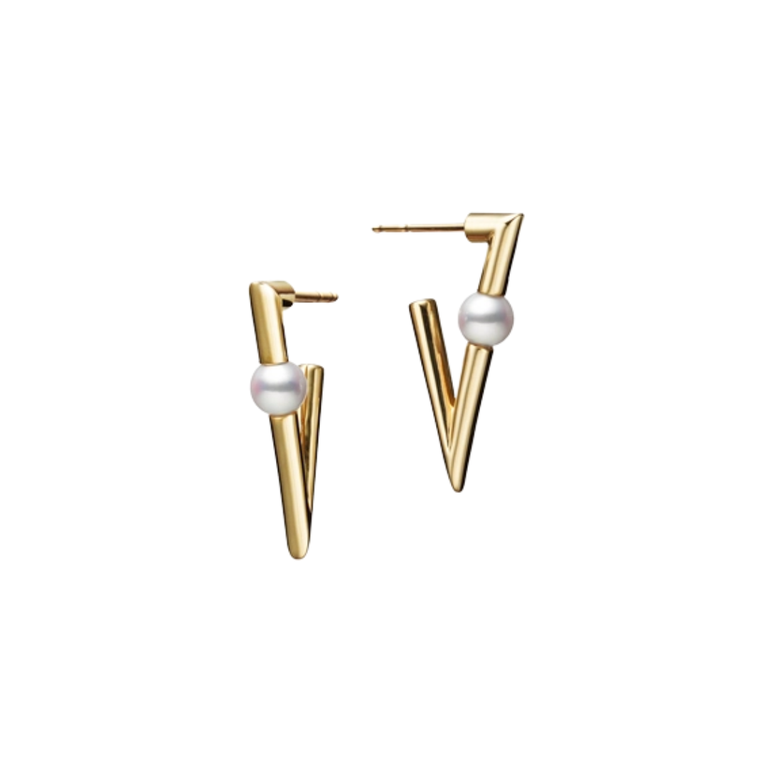 18KYG V Code Earrings with Pearls