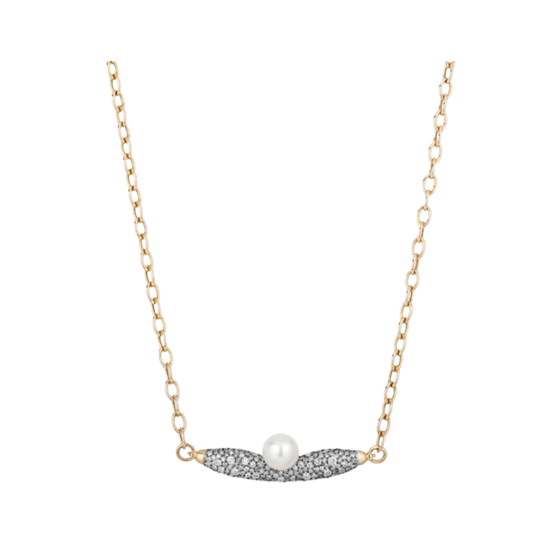 14KYG Siren Necklace with a Pearl and Diamonds
