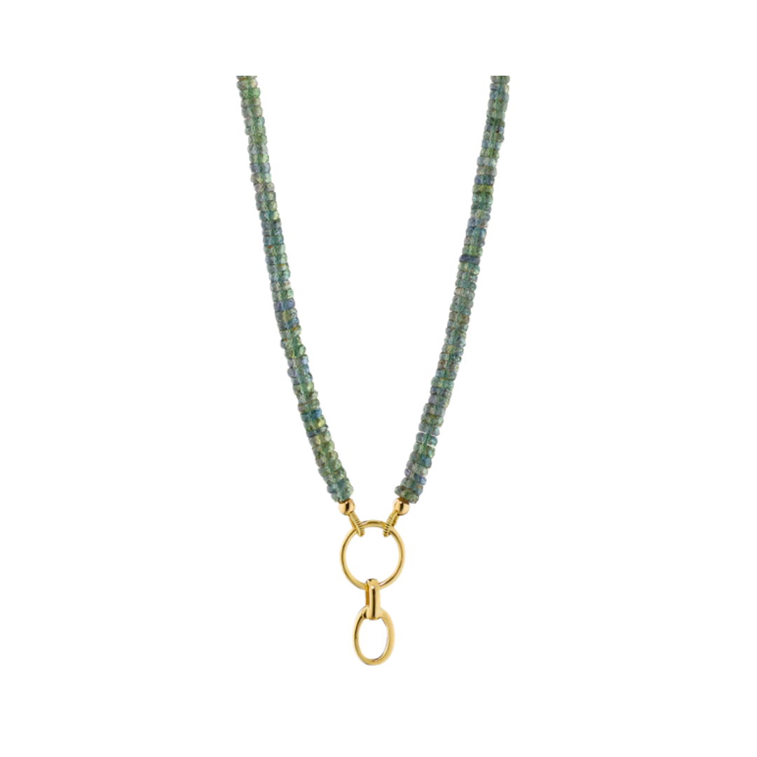 Monica Rich Kosann’s 18K Yellow Gold DYO Green Sapphire Strand.