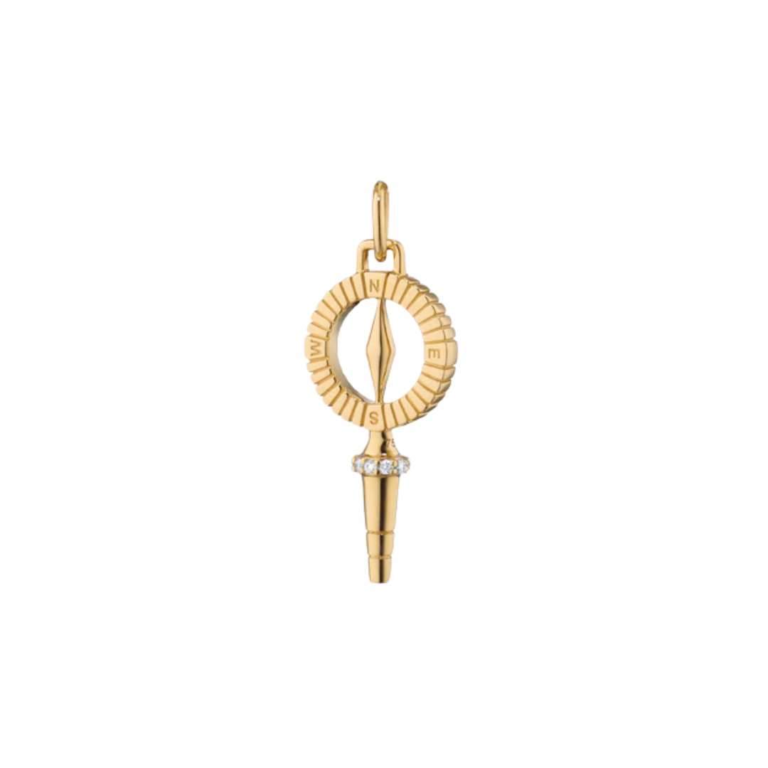 Monica Rich Kosann 18K Yellow Gold Mini True North Compass Pocketwatch Key Charm