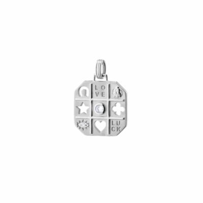 Monica Rich Kosann’s sterling silver “Luck” cut-out charm.