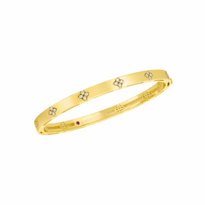 Love In Verona Yellow Gold Diamond Accent Narrow Bangle Bracelet