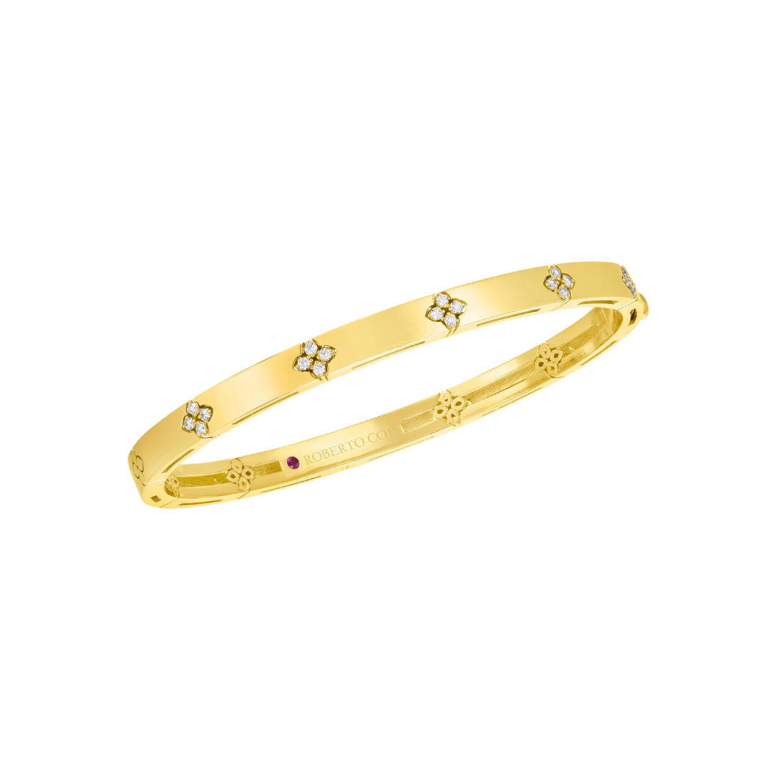 Love In Verona Yellow Gold Diamond Accent Narrow Bangle Bracelet