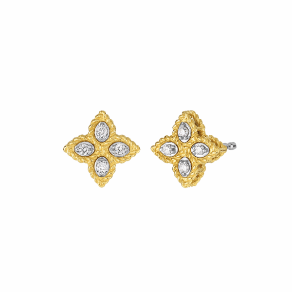 Princess Flower Two-Tone Small Diamond Stud Earrings