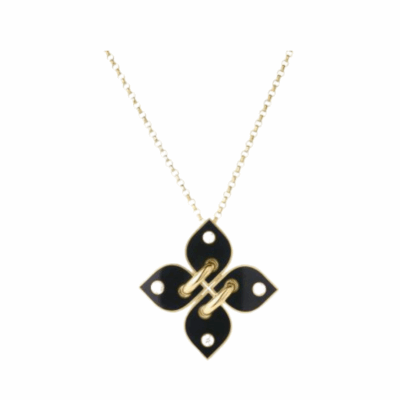 Love in Verona Diamond & Ceramic Black Enamel flower Necklace
