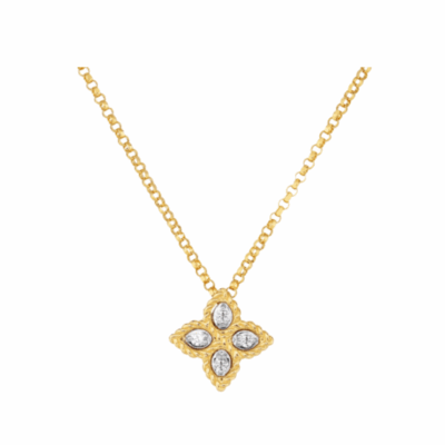 18K GOLD PRINCESS FLOWER SMALL DIAMOND NECKLACE
