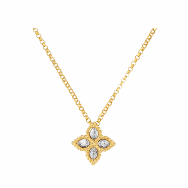 18K GOLD PRINCESS FLOWER SMALL DIAMOND NECKLACE