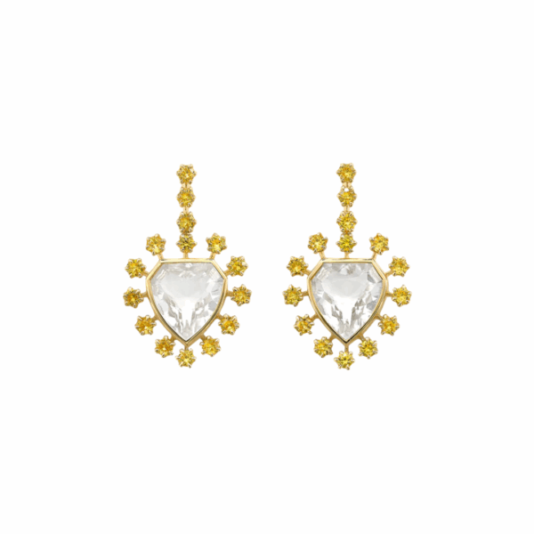 Mini Daystar Rock Crystal Earrings- Yellow Sapphire