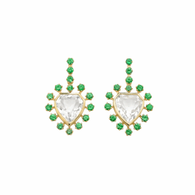 Mini Daystar Rock Crystal Earrings-Tsavorite