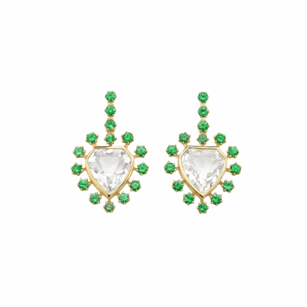 Mini Daystar Rock Crystal Earrings-Tsavorite