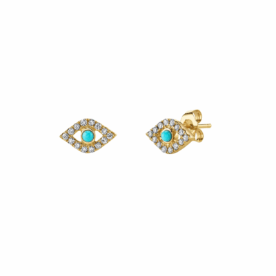 Sydney Evan’s 14K yellow gold protective eye stud earrings.