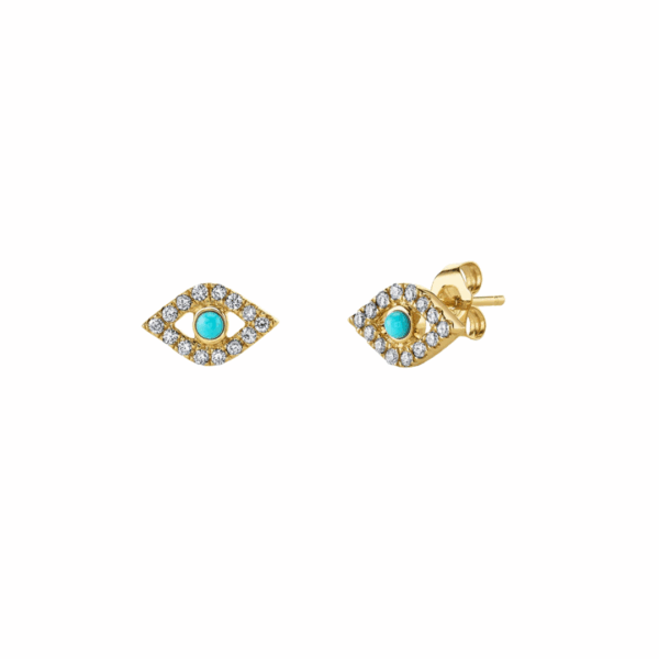Sydney Evan’s 14K yellow gold protective eye stud earrings.