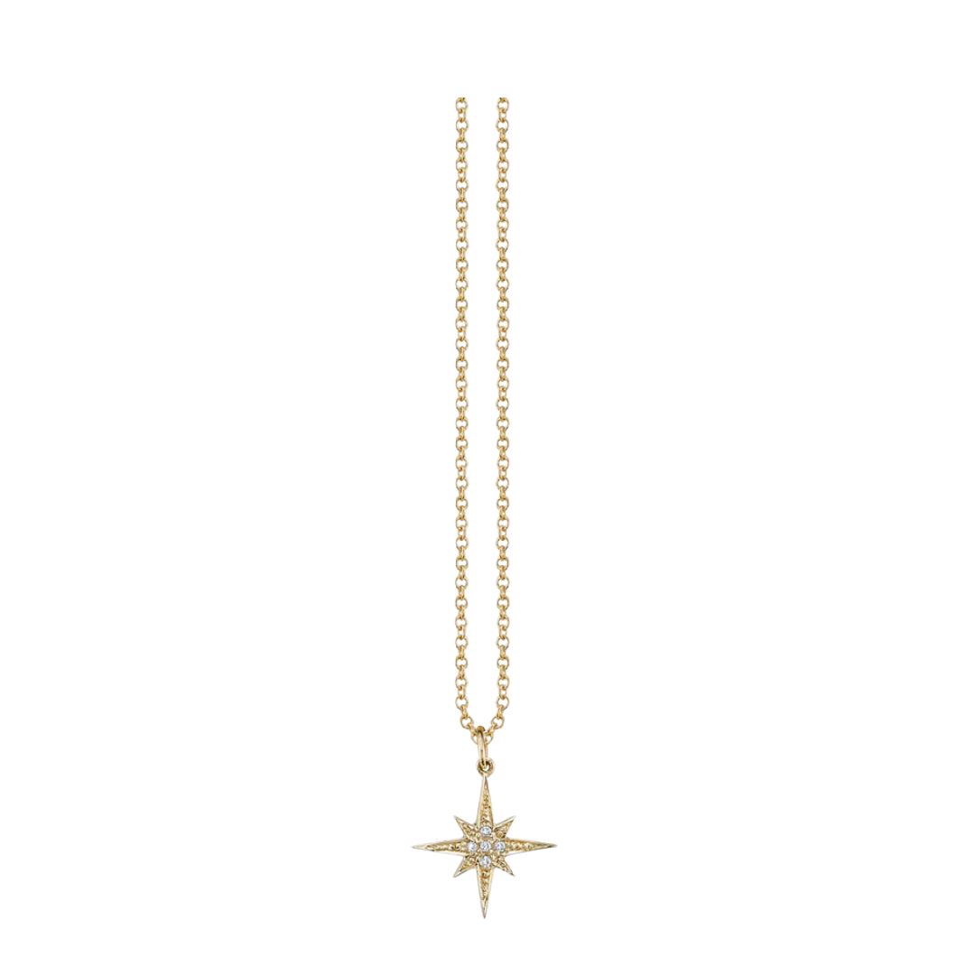 Sydney Evan’s 14K yellow gold starburst stud earrings.
