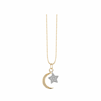 Two Tone Gold & Diamond Moon & Star Charm