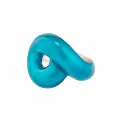 Sterling Silver Tarallo Ring with Ocean Blue Enamel, size 6